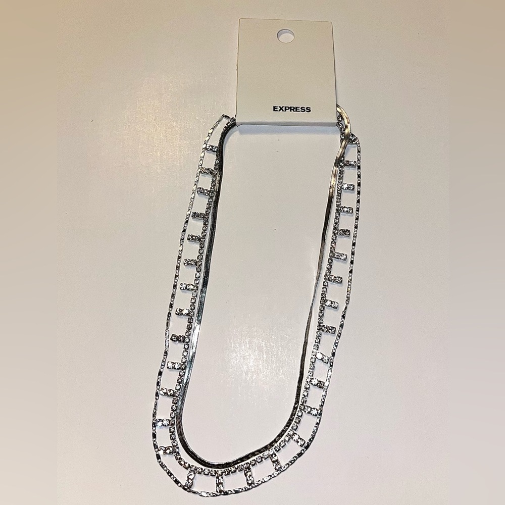 Express 3 Row Rhinestone Layered Necklace - Picture 3 of 3